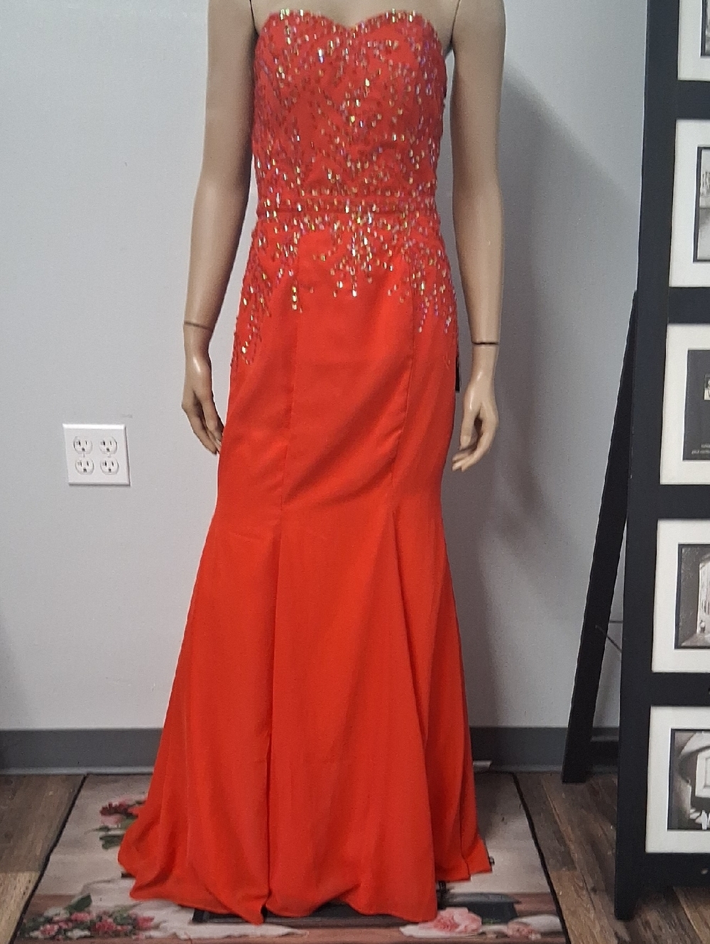 Strapless Red Beaded Formal Gown